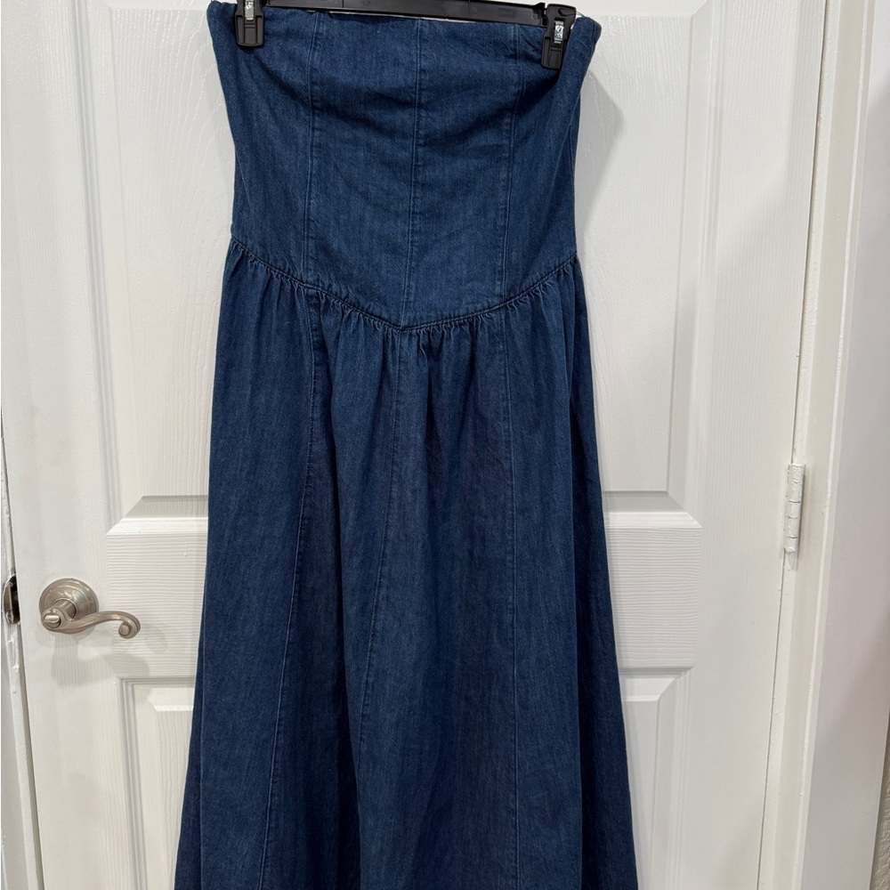 Zara Strapless Denim Dress - Blue